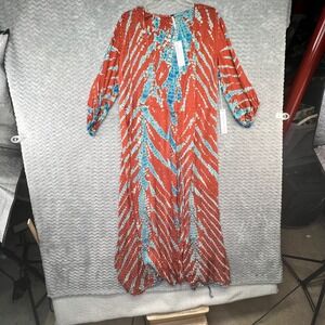 Young Fabulous Broke YFB Tie‎ Dye Maxi Dress Casual Boho Rust Blue